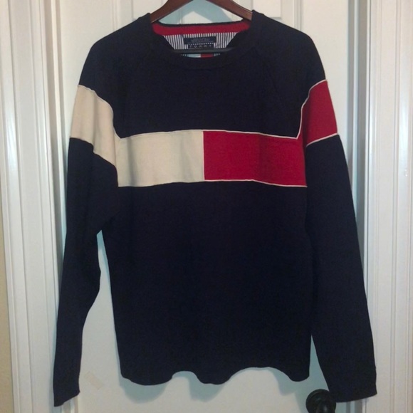 Tommy Hilfiger Sweaters - 90s Vintage Tommy Hilfiger Navy Logo Sweater